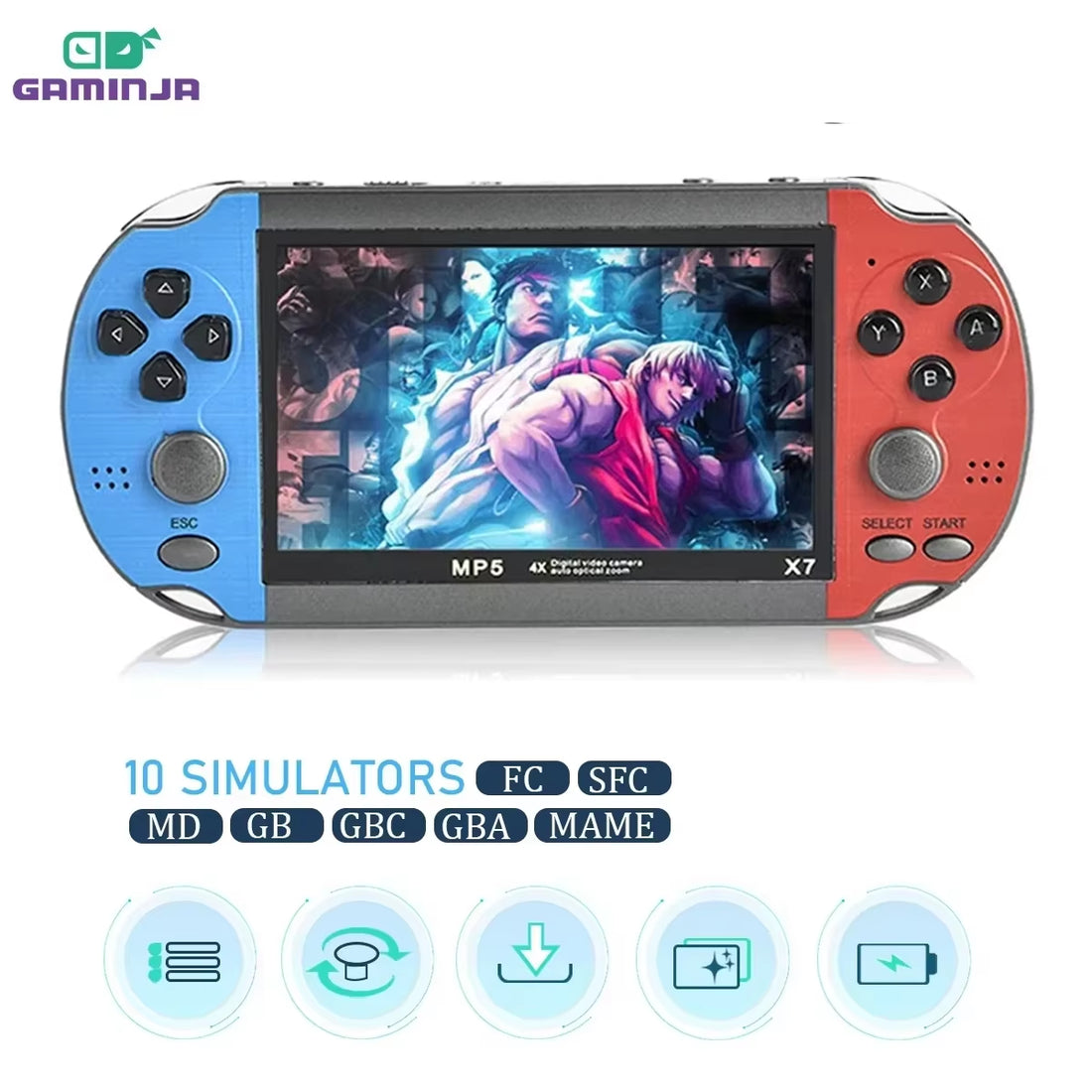 X7 4.3Inch Built-In 9000+ Games Handheld Game Console TFT Screen Video Game Player HD Game for GBA GBC NES GBC