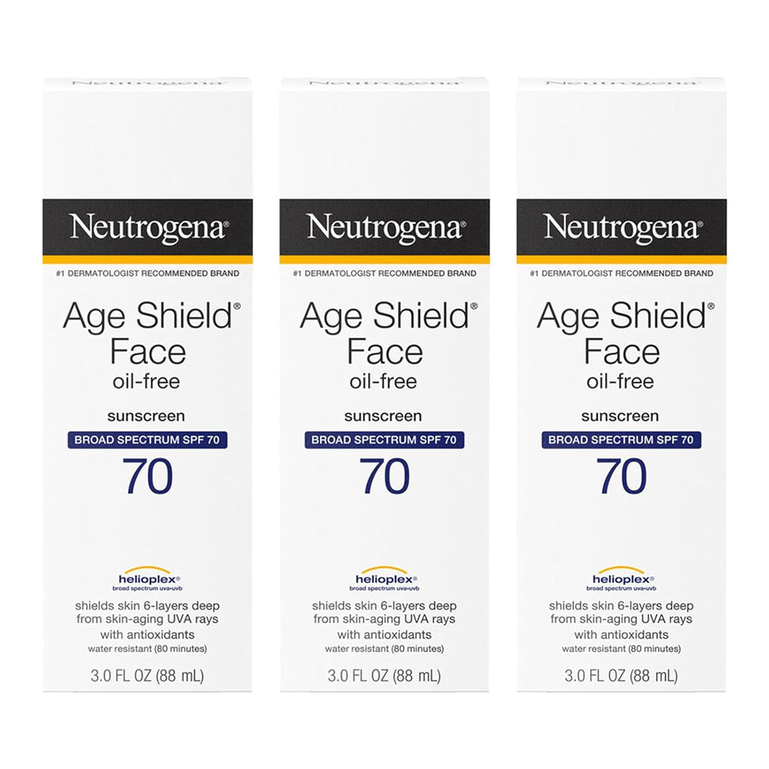Age Shield Anti-Oxidant Face Lotion Sunscreen Broad Spectrum SPF 70, 3 Fluid Ounce (Pack of 3)