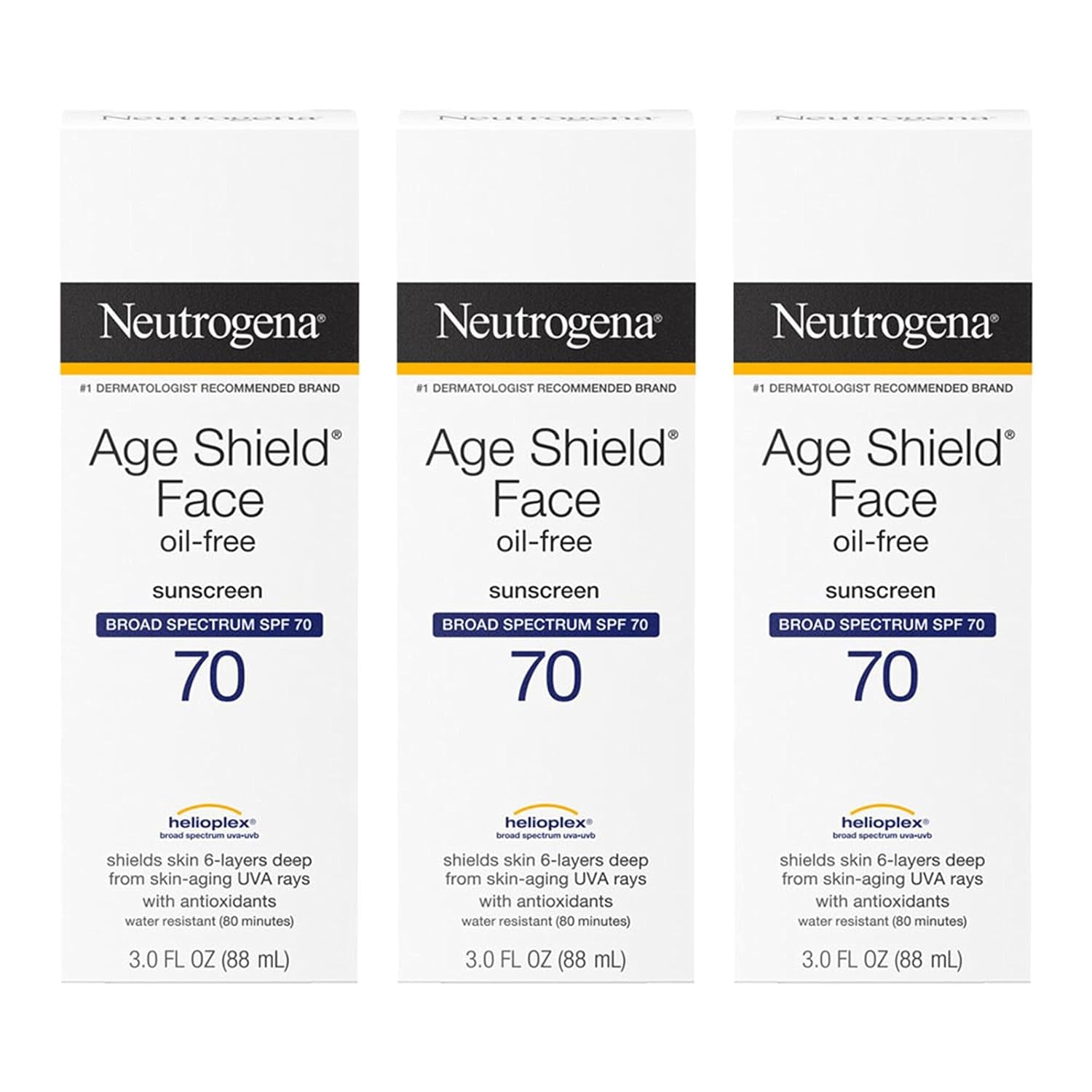 Age Shield Anti-Oxidant Face Lotion Sunscreen Broad Spectrum SPF 70, 3 Fluid Ounce (Pack of 3)