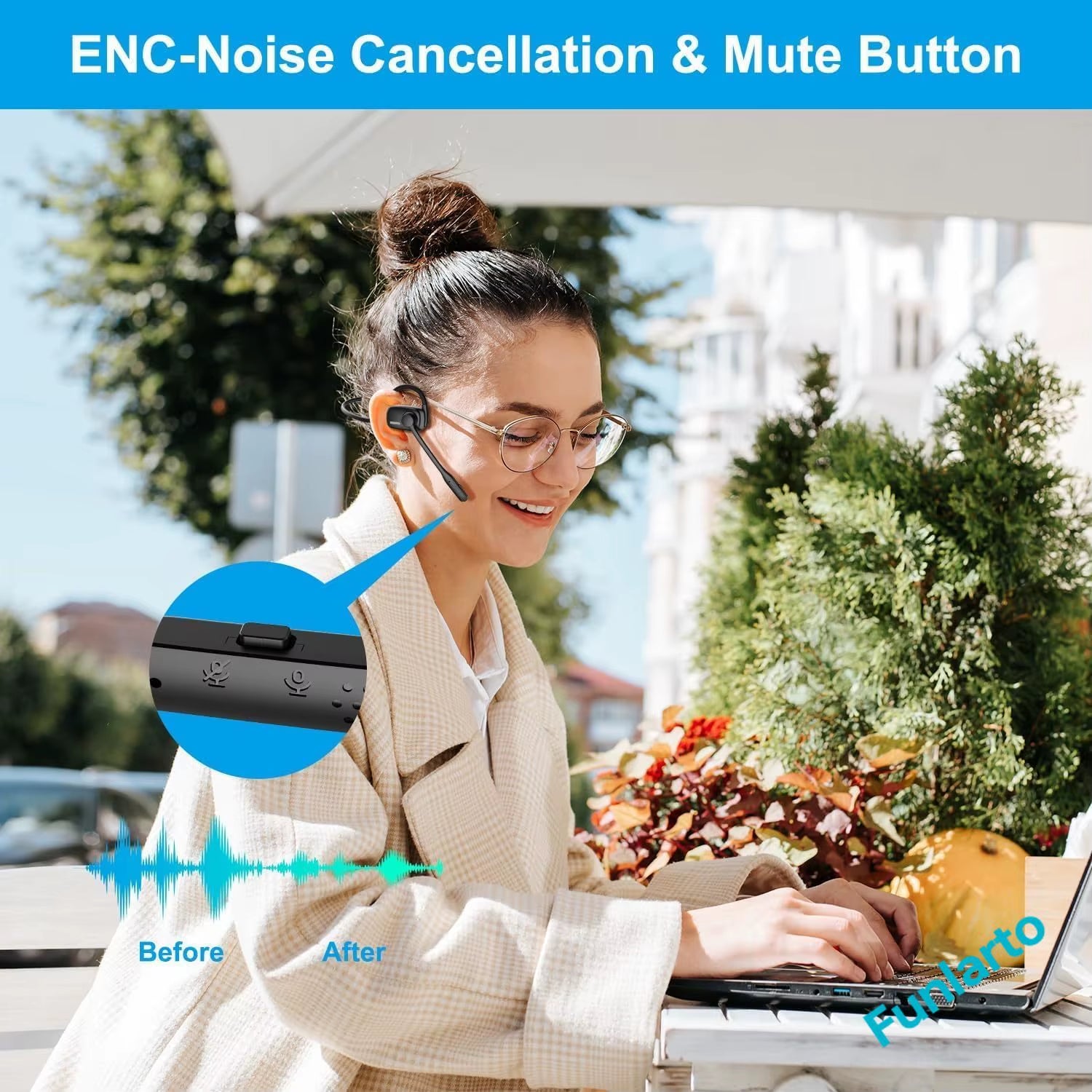 Wireless Headset with Noise Cancelling Microphone Open Ear Bluetooth Headset Bluetooth V5.4 Headphones with Mic Mute for Driver