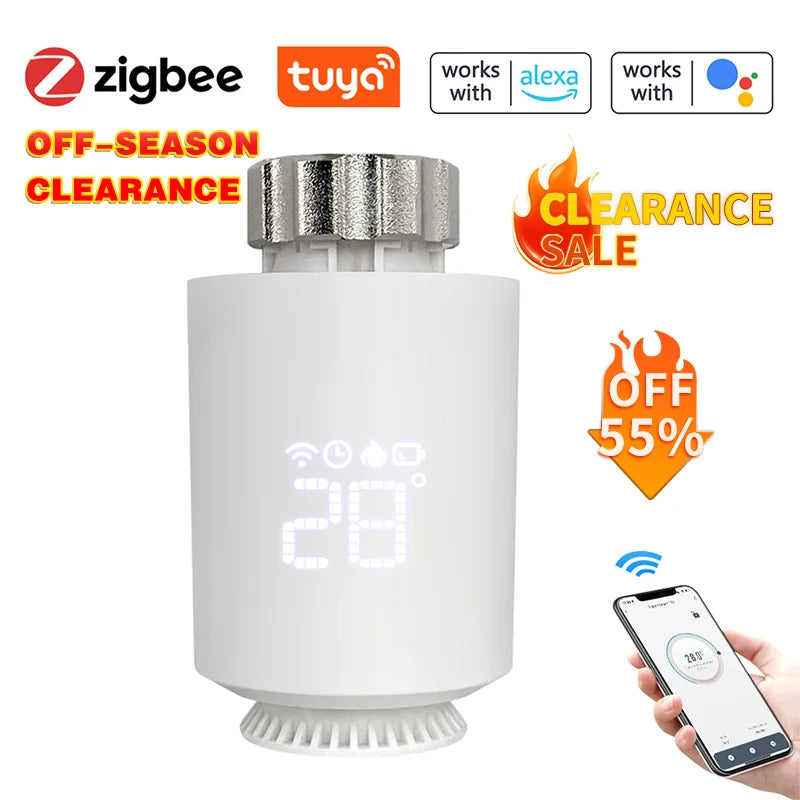 Tuya Zigbee3.0 Smart TRV Radiator Actuator Valve Thermostatic Radiator Valve Temperature Controller Support Alexa Google Home
