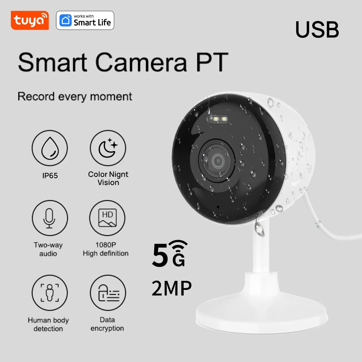 Tuya Smart 1080P Wi-Fi Smart Home Security Camera 2MP, Hd,Real-Time APP Alerts, 2-Way Audio, with Motion Tracking for Baby & Pet