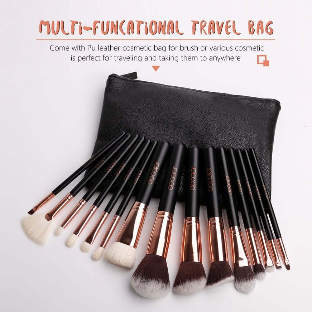 Makeup Brushes 15Pcs Professional Makeup Brush Set with Travel Bag Powder Foundation Concealers Eyeshadow Eyeliner Blending Lip Brush Tools Gift Choice