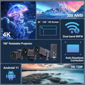 HY320 Video Projector 4K Native 720P Android Projectors 300ANSI Wifi Cinema Portable 180° Rotable 1080P Upgrated HY300