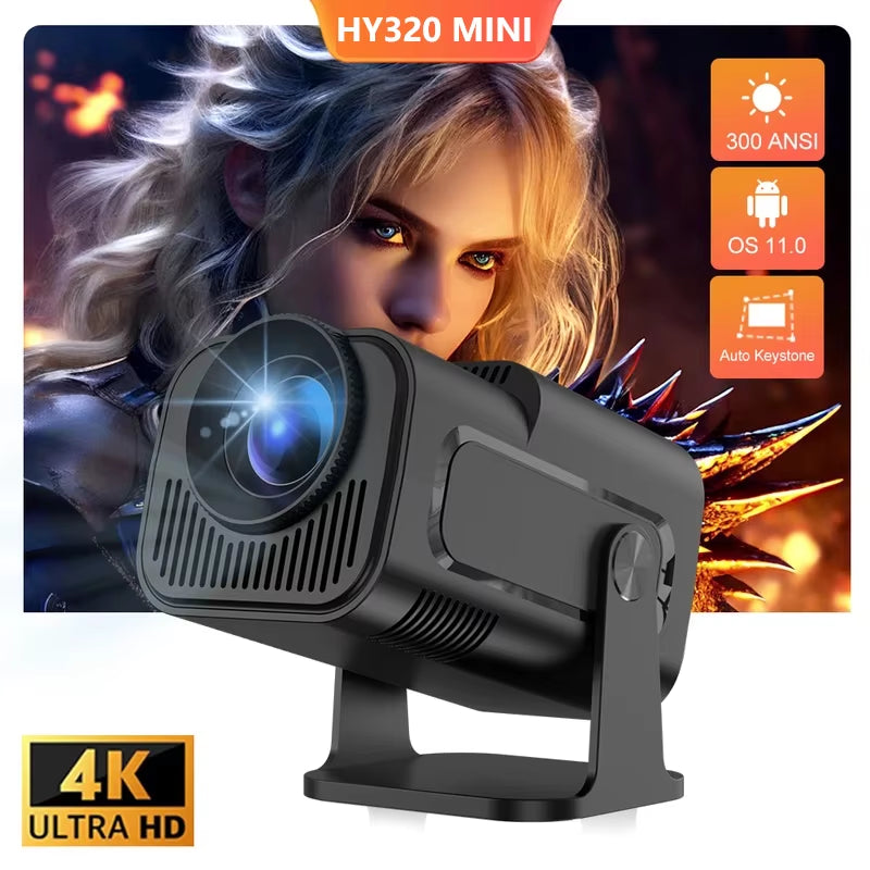 HY320 Video Projector 4K Native 720P Android Projectors 300ANSI Wifi Cinema Portable 180° Rotable 1080P Upgrated HY300