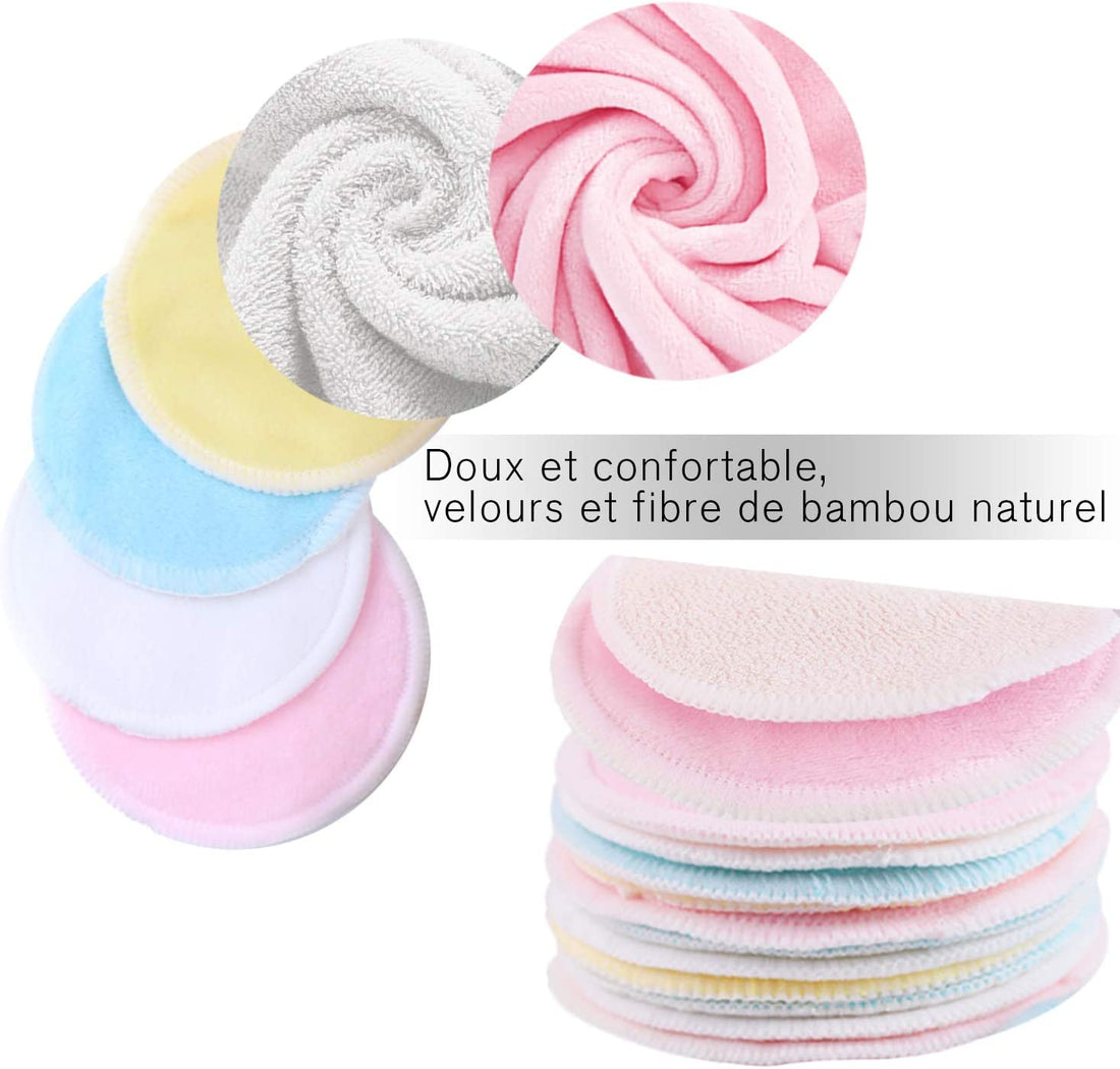 Reusable Makeup Remover Pads| Bamboo Fiber Organic Cotton Pads Face| Cotton Rounds Eyes Make up Remover Pads Zero Waste Washable| for All Skin Types | 1 Laundry Bag+1 Storage Bag| 16 Pcs